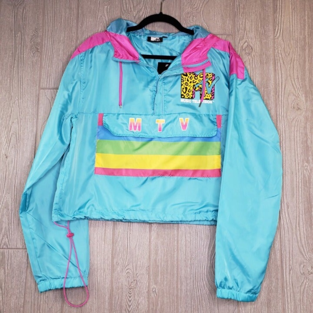 neon MTV logo cropper windbreaker vsco